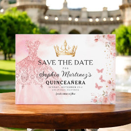 Floral Pink Gold Princess Birthday Quinceanera Save The Date