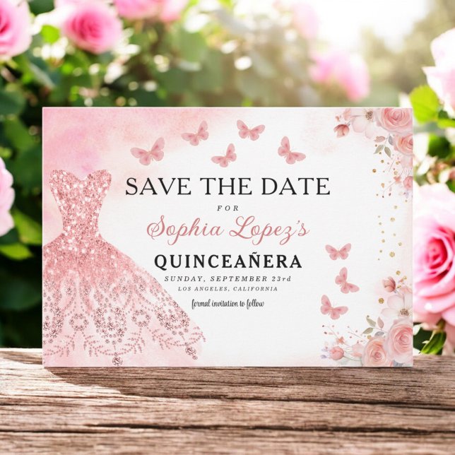 Floral Pink Gold Princess Birthday Quinceanera Save The Date (Von Creator hochgeladen)