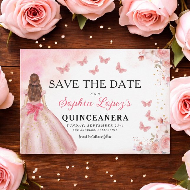 Floral Pink Gold Princess Birthday Quinceanera Save The Date (Von Creator hochgeladen)