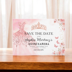 Floral Pink Gold Princess Birthday Quinceanera Save The Date