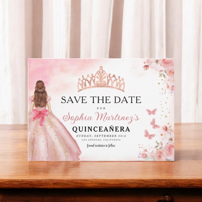 Floral Pink Gold Princess Birthday Quinceanera Save The Date (Von Creator hochgeladen)