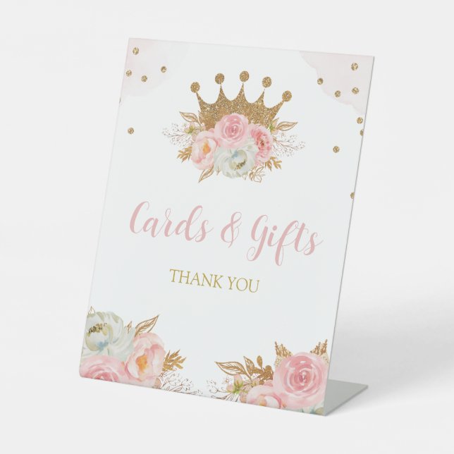 Floral Pink & Gold Princess Cards and Gifts  Sockelschild (Vorderseite)