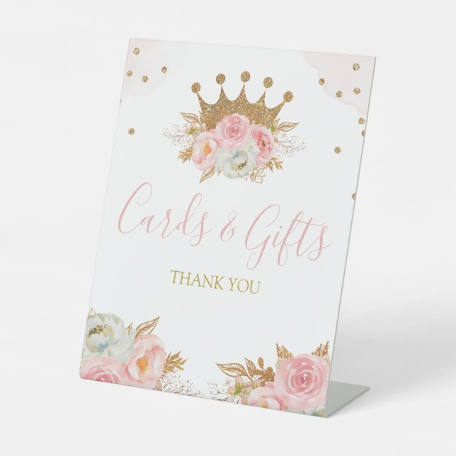 Floral Pink & Gold Princess Cards and Gifts  Sockelschild (Vorderseite)