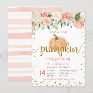 Floral Pink Gold Pumpkin 1. Geburtstag Einladung