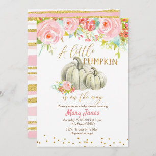 Floral Pink Gold Pumpkin Baby Dusche Einladung