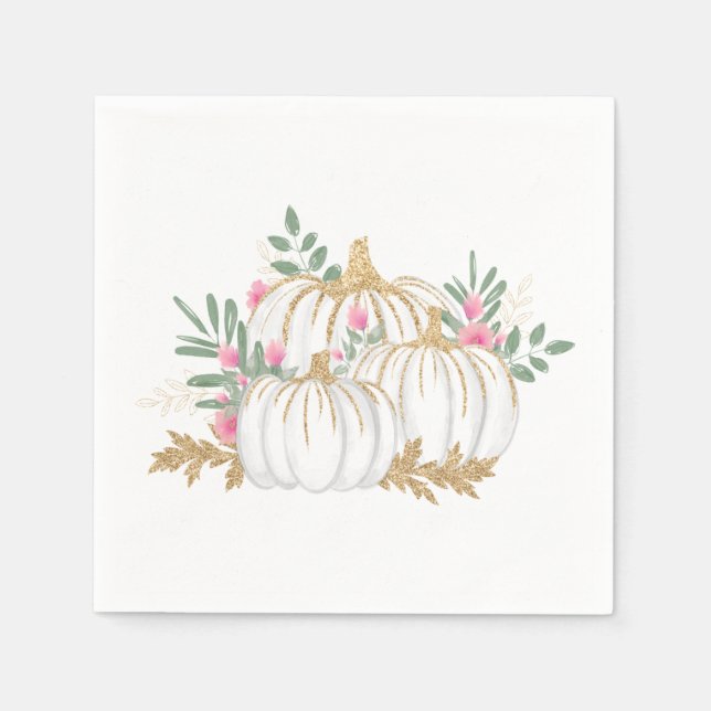 Floral Pink Gold Pumpkins Erntedank Fall Party Serviette (Vorderseite)