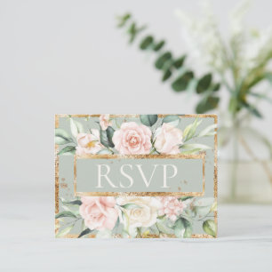 Floral Pink Gold Sage Green Quinceañera UAWG Postkarte