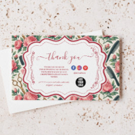 Floral Pink Green Hair Stylist Business Dankeskarte