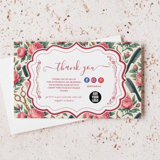 Floral Pink Green Hair Stylist Business Dankeskarte (Von Creator hochgeladen)