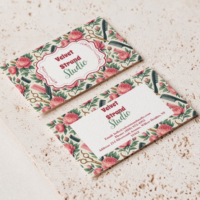 Floral Pink Green Hair Stylist Business Visitenkarte (Von Creator hochgeladen)