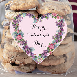 Floral Pink Kalligraphie Happy Valentinstag Herz-Aufkleber