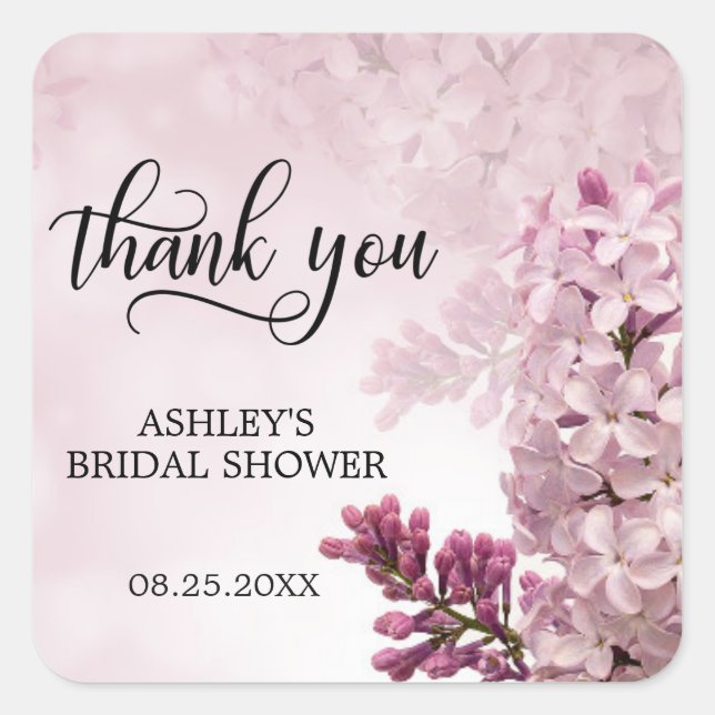 Floral Pink Lilac Brautparty Vielen Dank Quadratischer Aufkleber (Vorderseite)