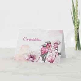 Floral Pink Magnolia Birds Hochzeitsgratulation Karte