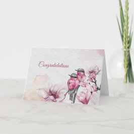 Floral Pink Magnolia Birds Hochzeitsgratulation Karte