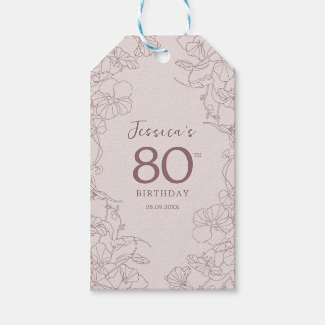 Floral Pink Mauve Birthday Geschenkanhänger (Vorderseite)