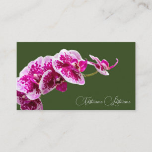 Floral pink orchid blossom calligraphy dark green visitenkarte