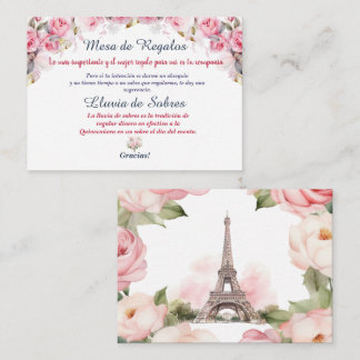 Floral Pink Paris Lluvia de Sobres Quinceañera Mitteilungskarte