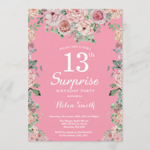 Floral Pink Peonies 13. Überraschung Geburtstag Einladung