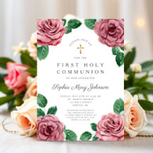 Floral Pink Peonies Girl Religious First Communion