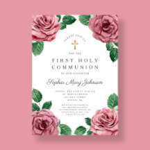 Floral Pink Peonies Girl Religious First Communion