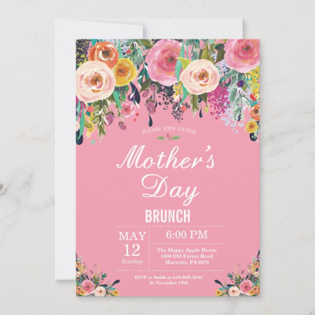Floral Pink Peonies Mütter Tag Brunch Einladung (Vorderseite)