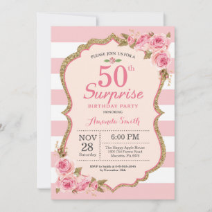 Floral Pink Peonies Überraschung 50. Geburtstagspa Einladung