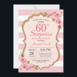 Floral Pink Peonies Überraschung 60. Geburtstagspa Einladung<br><div class="desc">Blumenrosa Peonies Überraschung 60. Geburtstagsparty Einladung für Frauen. Gold Glitzer. Blush Aquarell Blume Chic. Rosa und weiße Streifen. 13. 15. 16. 18. 20. 21. 30. 40. 50. 60. 70. 80. 90. 100. Jedes Alter. Printable Digital. Für weitere Anpassungen klicken Sie bitte auf die Schaltfläche "Anpassen" und verwenden Sie unser Designwerkzeug,...</div>