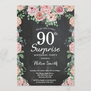 Floral Pink Peonies Überraschung 90. Geburtstag Einladung