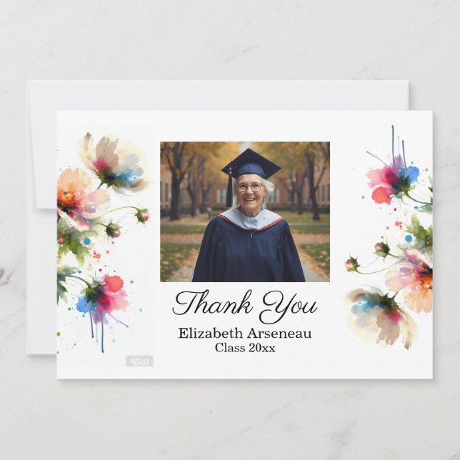 Floral Pink Photo Graduation Personalize Dankeskarte (Vorderseite)