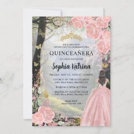 Floral Pink Princess Forest Birthday Quinceanera Einladung