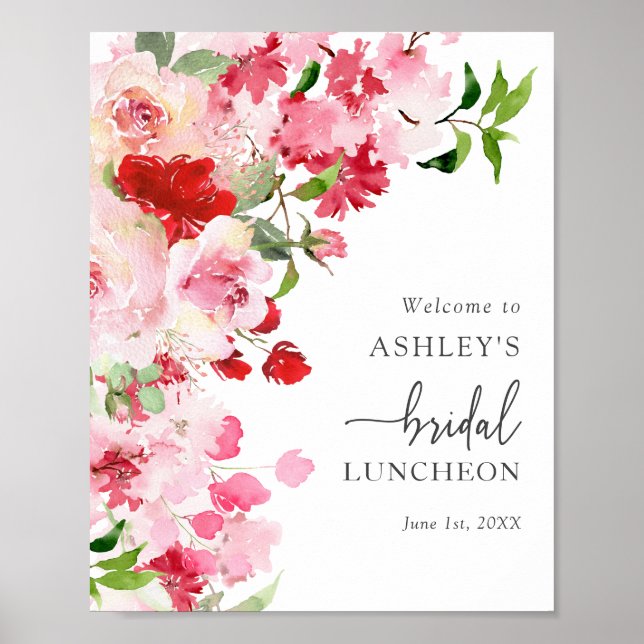 Floral Pink Red Bridal Luncheon Poster (Vorne)