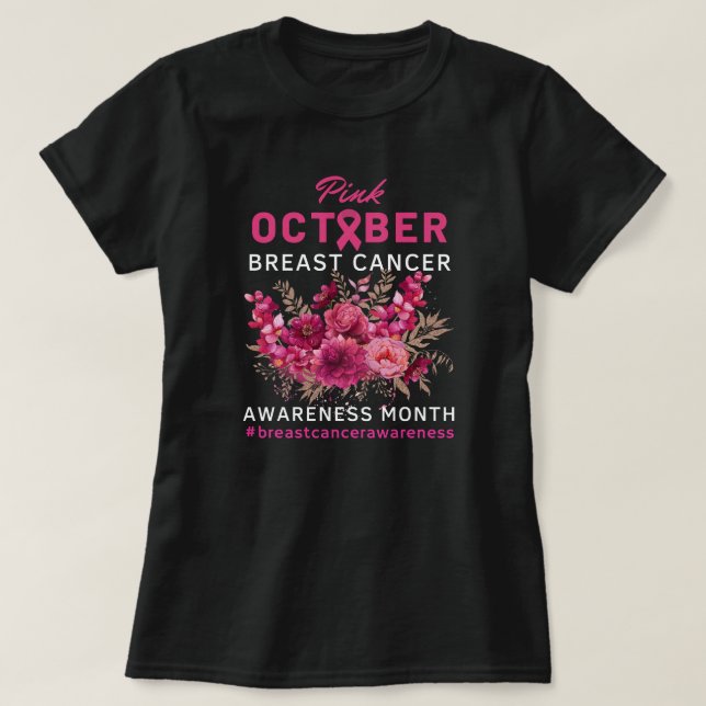 Floral Pink Ribbon Brustkrebs Bewusstsein Frauen T-Shirt (Design vorne)