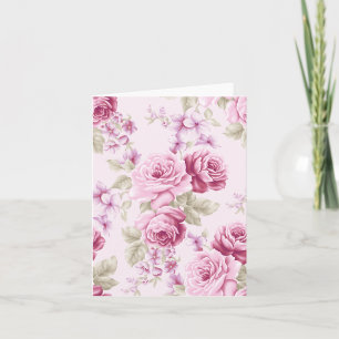 Floral Pink Rose Pattern Flower Note Card Dankeskarte