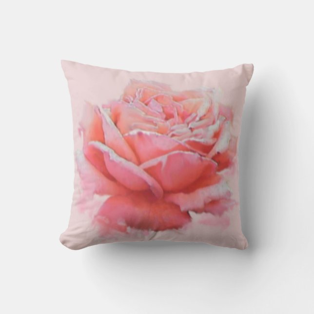 Floral Pink Rose Romantic Watercolor Kissen Für Draußen (Vorderseite)