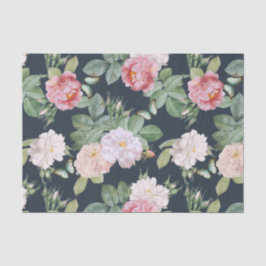 Floral Pink Roses Blätter Schmetterlinge Dunkelgra Seidenpapier
