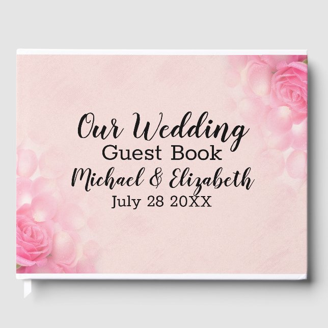 Floral Pink Roses Wedding Guest Book Gästebuch (Vorderseite)