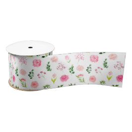 Floral Pink Roses with Foliage Satinband