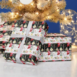 Floral Pink, schwarz und weiß, horizontale Streife Geschenkpapier