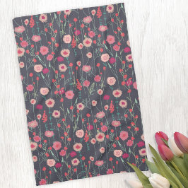Floral Pink Schwarzes Muster Geschirrtuch