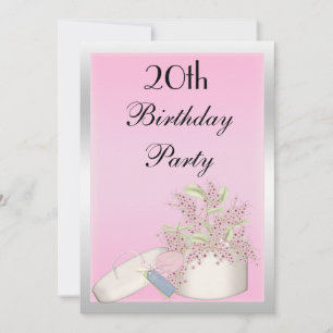Floral Pink & Silber 20. Geburtstag Einladung