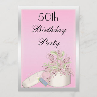 Floral Pink & Silver 50. Geburtstag Einladung