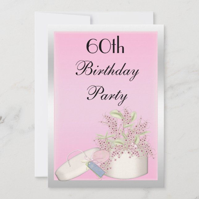 Floral Pink & Silver 60. Geburtstag Einladung (Vorderseite)