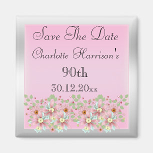 Floral Pink & Silver 90. Magnet