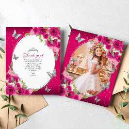 Floral Pink Silver Butterfly Quinceañera Foto