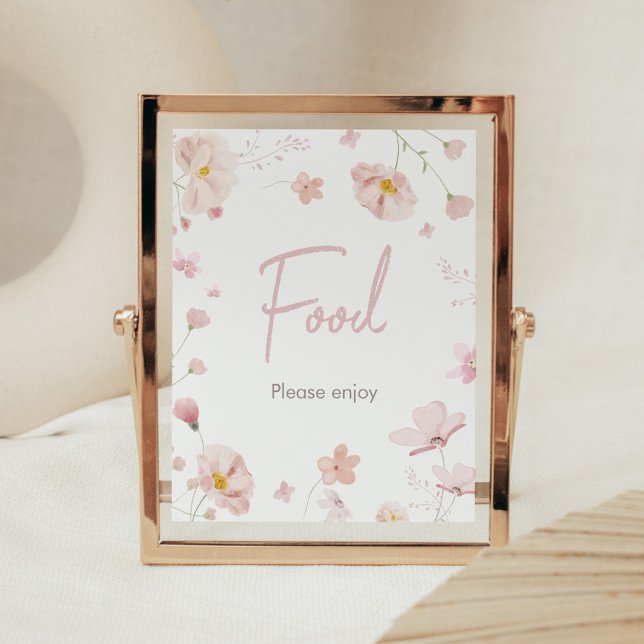 Floral Pink Spring Baby in Bloom Baby Dusche Food Poster (Pink Spring Floral Baby in Bloom Baby Shower Food Sign)