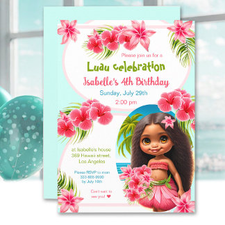Floral Pink Tropical Aloha Luau Birthday Einladung