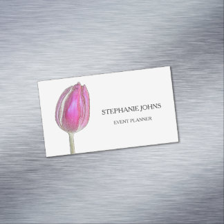 Floral Pink Tulips White Wedding Event Planner Magnetische Visitenkarte