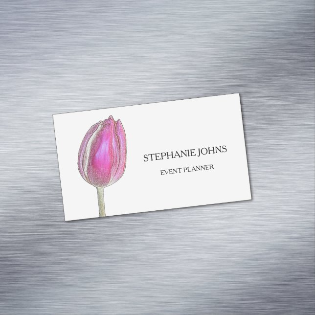 Floral Pink Tulips White Wedding Event Planner Magnetische Visitenkarte (Beispiel)