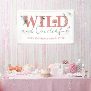 Floral Pink Wild & Onederful Girl 1. Geburtstag Banner