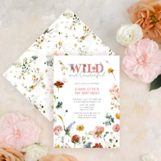 Floral Pink Wild & Onederful Girl 1. Geburtstag Einladung